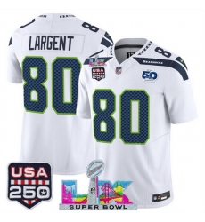 Men Seattle Seahawks 80 Steve Largent White 2025 F U S E Super Bowl LX Patch And 50th Season USA 250 Patch Vapor Limited Football Stitched Jersey Men Seattle Seahawks 80 Steve Largent White 2025 F U S E Super Bowl LX Patch And 50th Season USA 250 Patch Vapor Limited Football Stitched Jersey