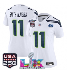 Women Seattle Seahawks 11 Jaxon Smith Njigba White 2025 F U S E Super Bowl LX Patch And 50th Season USA 250 Patch Vapor Limited Football Stitched Jersey Women Seattle Seahawks 11 Jaxon Smith Njigba White 2025 F U S E Super Bowl LX Patch And 50th Season USA 250 Patch Vapor Limited Football Stitched Jersey