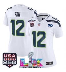 Women Seattle Seahawks 12 Fan White 2025 F U S E Super Bowl LX Patch And 50th Season 26 USA 250 27 Patch Vapor Limited Football Stitched Jersey Women Seattle Seahawks 12 Fan White 2025 F U S E Super Bowl LX Patch And 50th Season 26 USA 250 27 Patch Vapor Limited Football Stitched Jersey