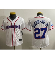 Women Dominican Republic Baseball  27 Vladimir Guerrero Jr  White 2026 World Baseball Classic Home Stadium Stitched Baseball Jersey Run Small 