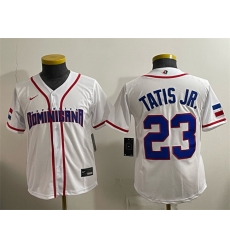 Youth Dominican Republic Baseball  Fernando Tatis Jr  White 2026 World Baseball Classic Home Stadium Stitched Baseball Jersey