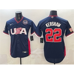 Men USA Baseball  22 Clayton Kershaw Navy 2026 World Baseball Classic United States 250th Anniversary Patch Road Stadium Stitched Jersey