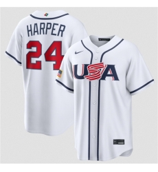 Men USA Baseball  24 Bryce Harper White 2026 World Baseball Classic Home Stadium Stitched Jersey