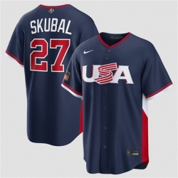 Men USA Baseball  27 Tarik Skubal Navy 2026 World Baseball Classic Road Stadium Stitched Jersey