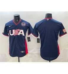 Men USA Baseball Blank Navy 2026 World Baseball Classic United States 250th Anniversary Patch Road Stadium Stitched Jersey
