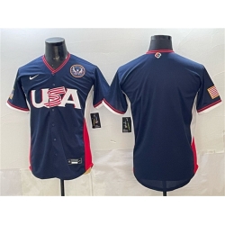 Men USA Baseball Blank Navy 2026 World Baseball Classic United States 250th Anniversary Patch Road Stadium Stitched Jersey