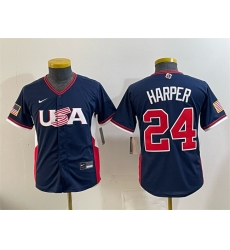 Youth USA Baseball  24 Bryce Harper Navy 2026 World Baseball Classic Stadium Stitched Baseball Jersey