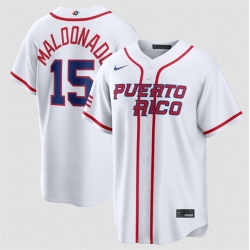 Men Puerto Rico Baseball  15 Martin Maldonado White 2026 World Baseball Classic Home Stadium Stitched Jersey
