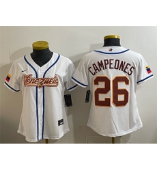 Women Venezuela Baseball  26 Campeones White 2026 World Baseball Classic Home Stadium Stitched Baseball Jersey Run Small 