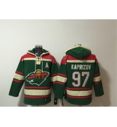 Men Minnesota Wild 97 Kirill Kaprizov Green Lace Up Pullover Hoodie Men Minnesota Wild 97 Kirill Kaprizov Green Lace Up Pullover Hoodie